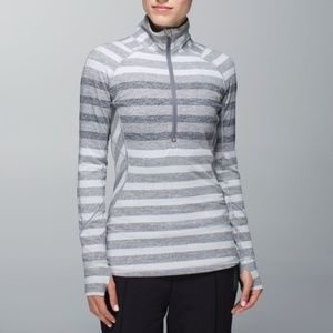 Lululemon Gray Striped Half Zip Long Sleeve Top
